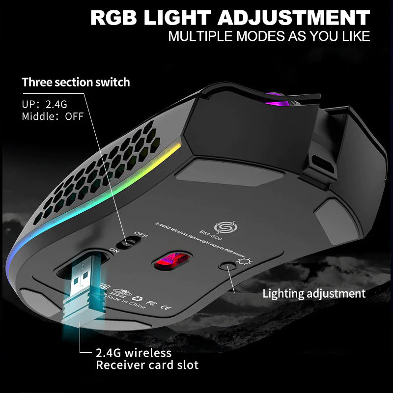 Wireless Mouse Gaming Rechargeable Optical Mouse Cordless 7 Color LED Backlit PC