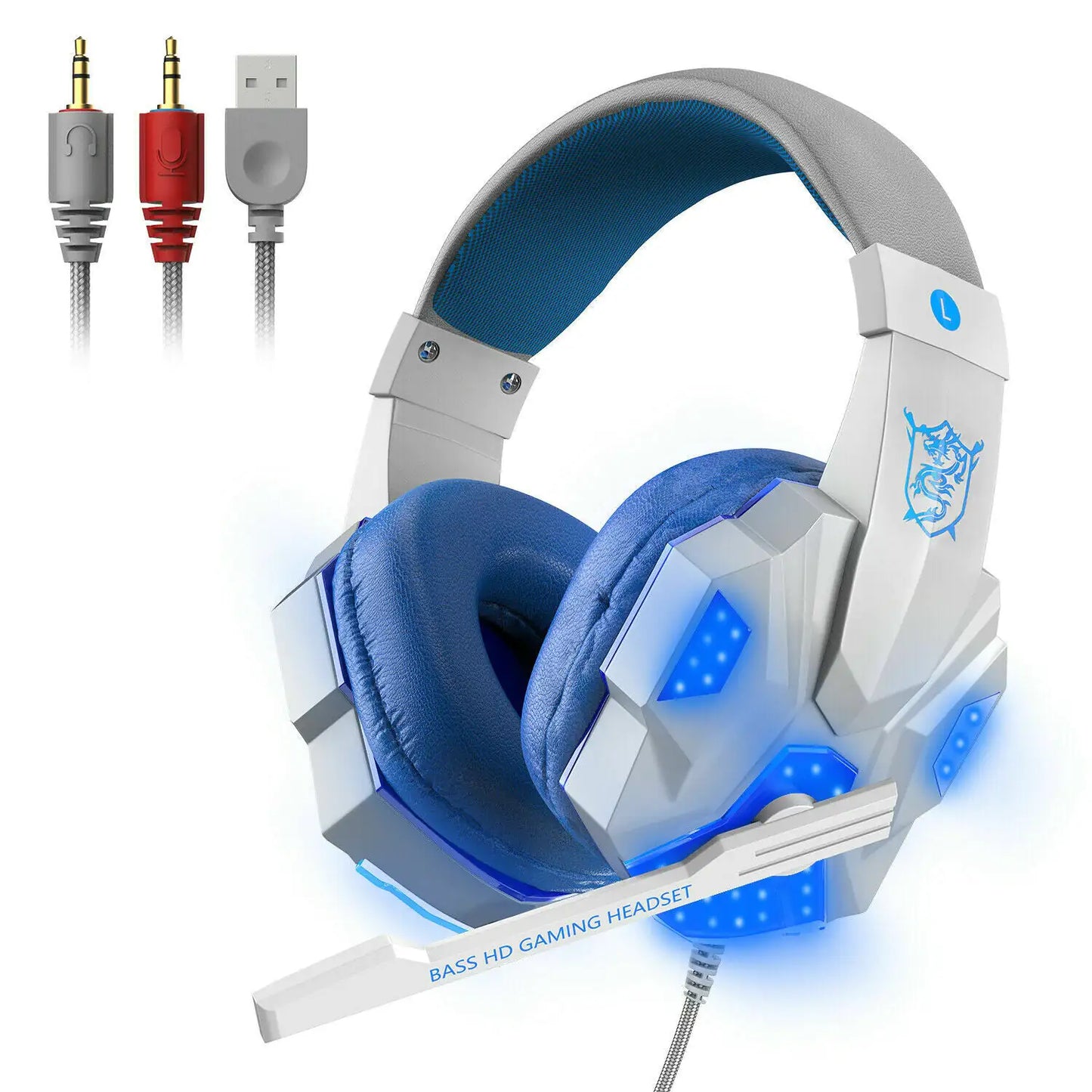 Auriculares para juegos de 3,5 mm con micrófono y LED, estéreo, graves envolventes, para PC, PS4, Xbox One 