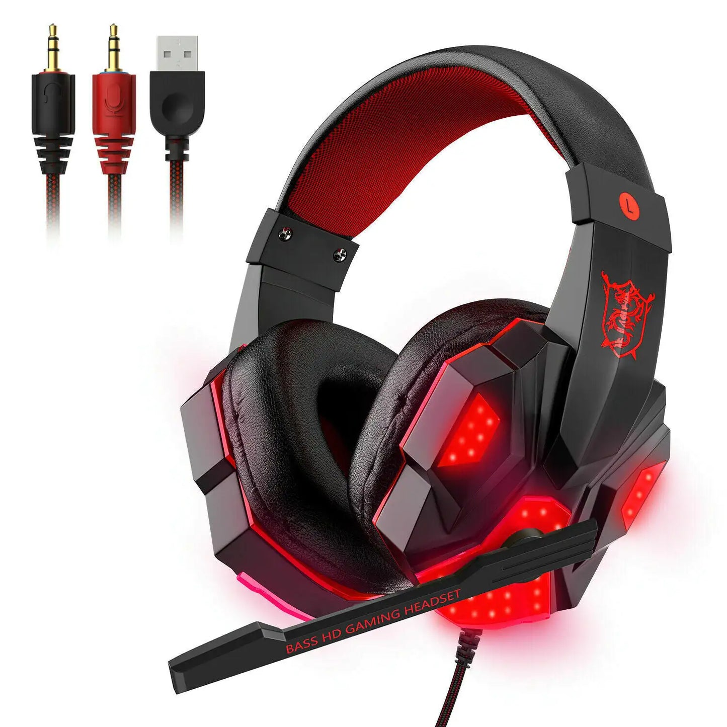 Auriculares para juegos de 3,5 mm con micrófono y LED, estéreo, graves envolventes, para PC, PS4, Xbox One 